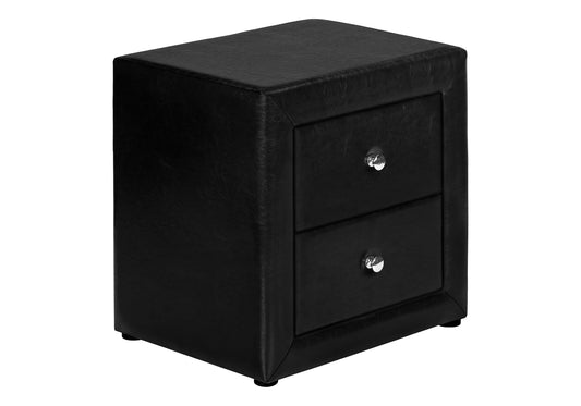 Nightstand, Nightstand, End, Side, Lamp, Storage Drawer, Bedroom, Upholstered, Black Leather Look, Transitional
