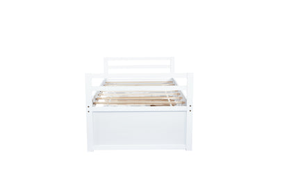 Twin Size Bed with Headboard, Footboard, Trundle and Three Storage Drawers, Twin Size Pine Wood Bed with Headboard, Footboard,White