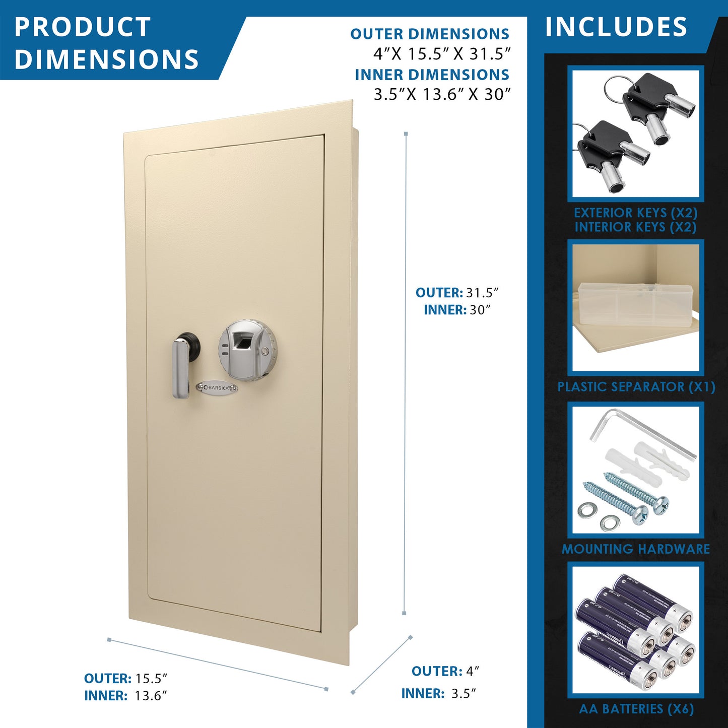 0.82 CUBIC FT BEIGE  BIOMETRIC WALL SAFE