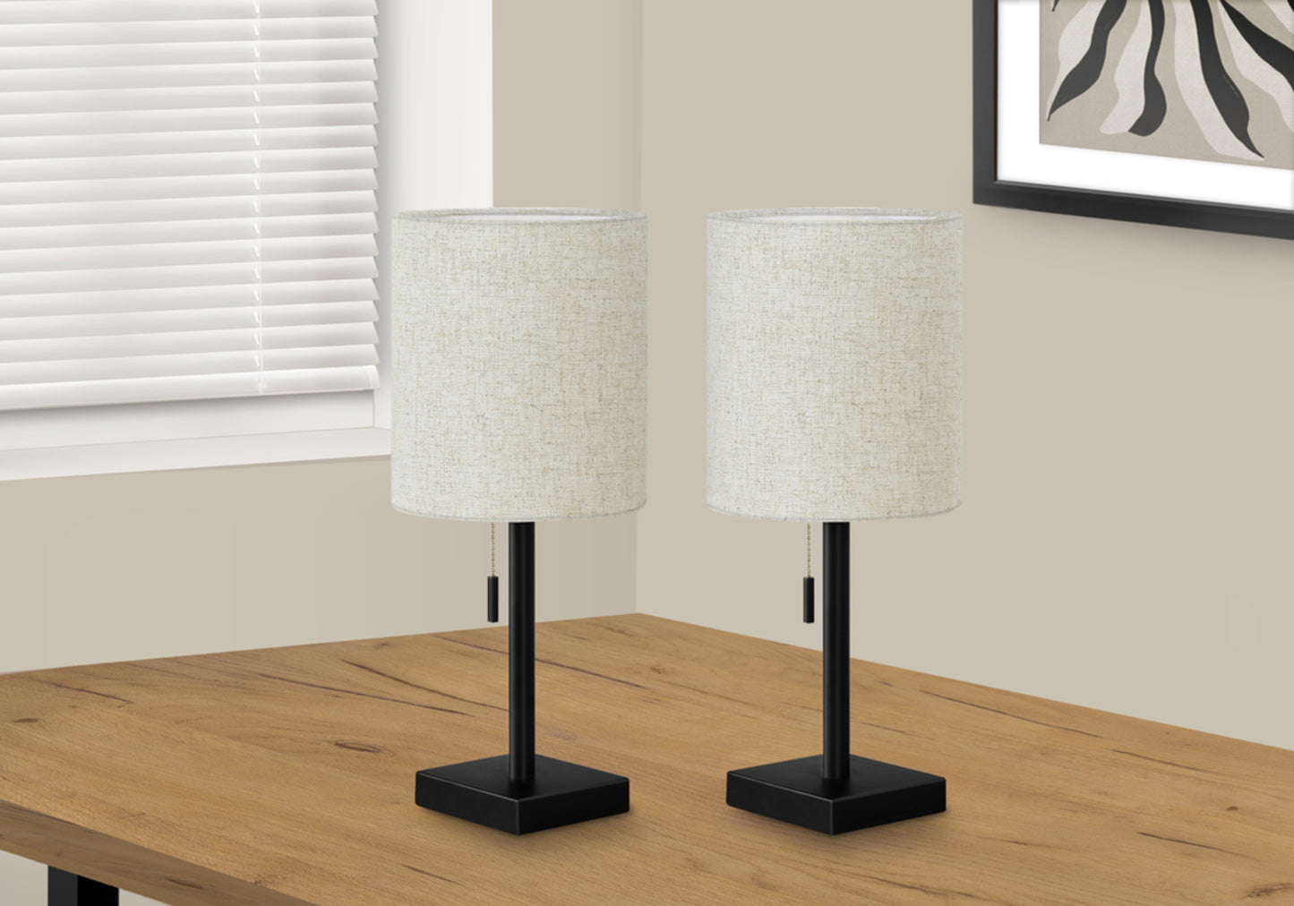 Lighting, Set Of 2, 17"h, Table Lamp, Usb Port Included, Black Metal, Beige Shade, Contemporary