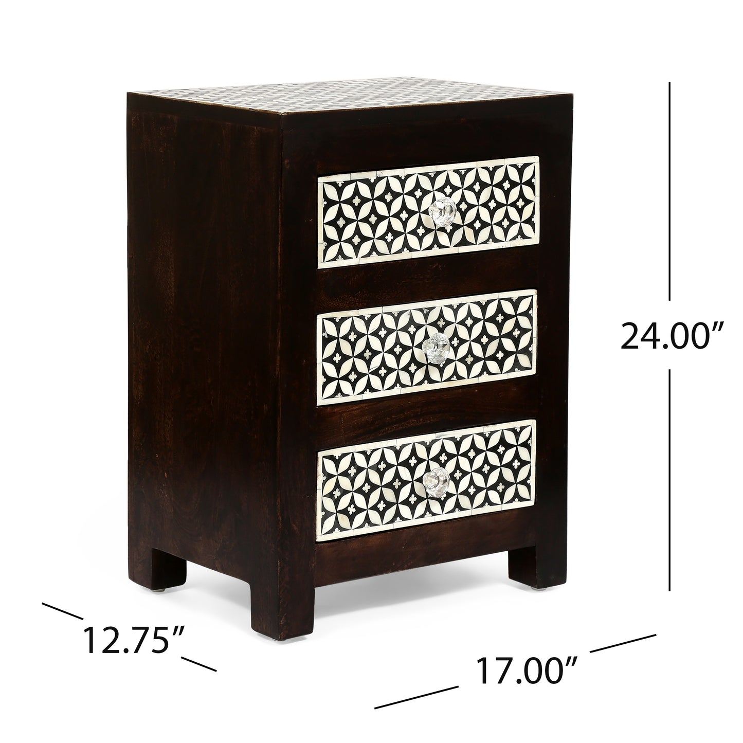 WOODEN 3 DRAWER BONE FITTED NIGHTSTAND