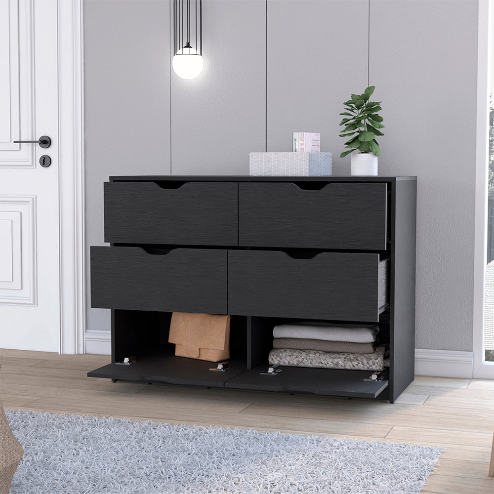 Dresser Curio, Four Drawers, Black Wengue Finish