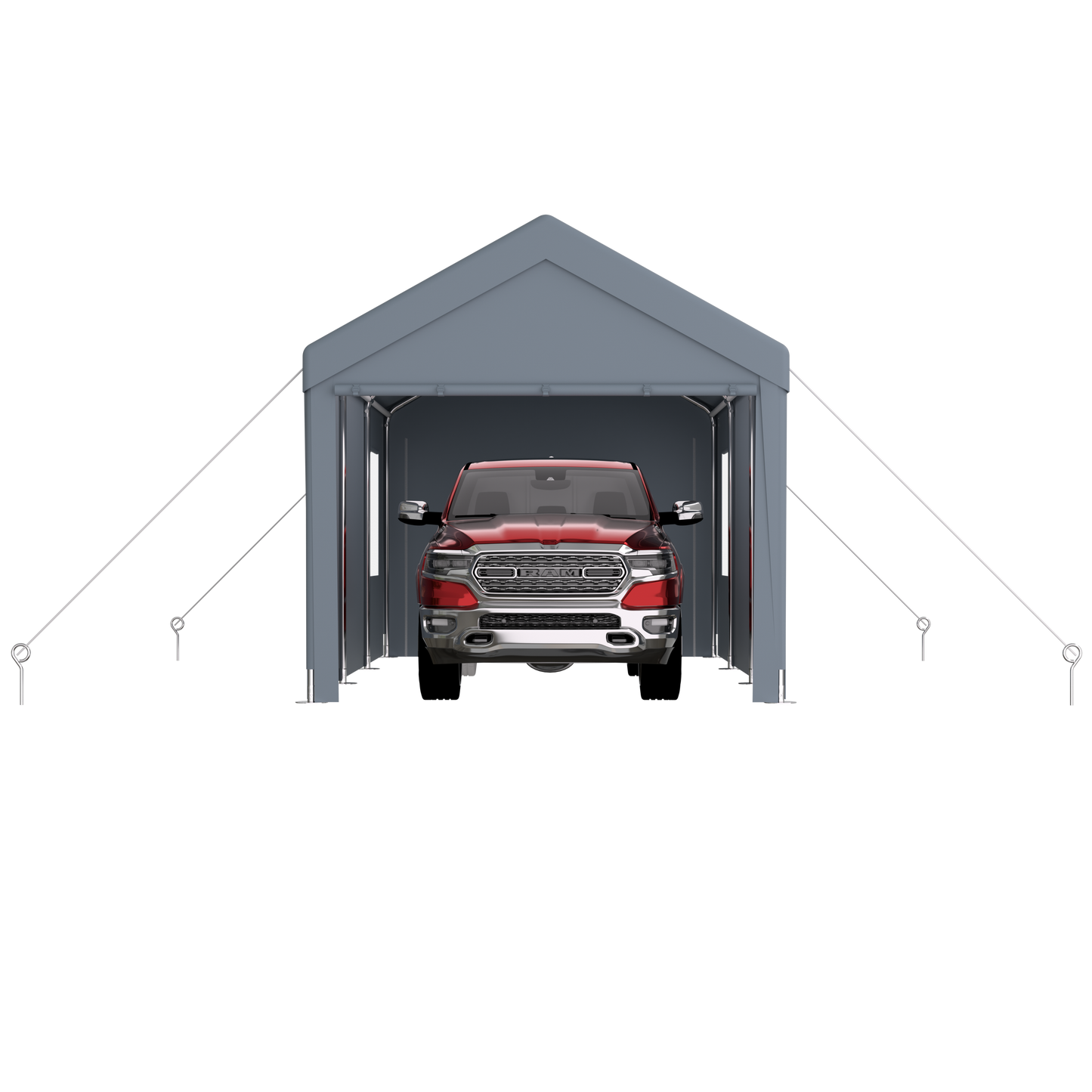 Carport 10' x 20' Portable Garage, Heavy Duty Car Port Canopy with 2 Roll-up Doors & 4 Ventilated Windows for Car, Truck, Boat, Garden Tools, grey