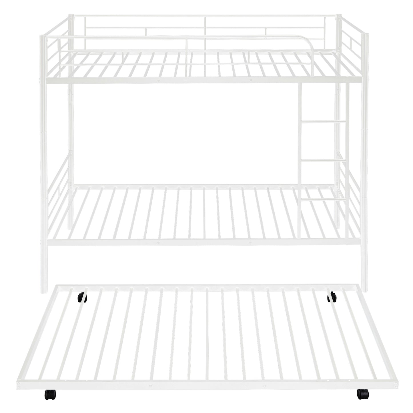 Twin-Over-Twin Metal Bunk Bed With Trundle,Can be Divided into two beds,No Box Spring needed ,White ( old sku: MF194806AAK )