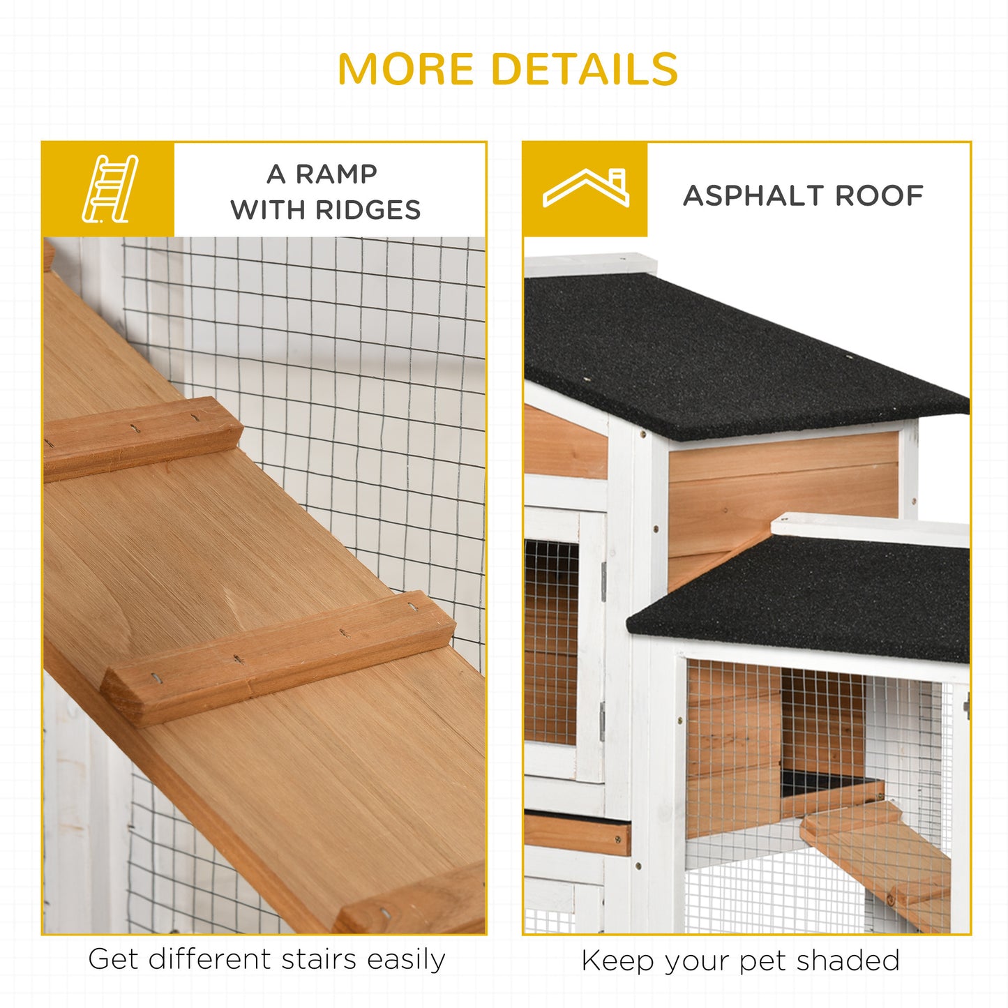 PawHut 62" Rabbit Hutch, Wooden Bunny Hutch, Guinea Pig Cage, Small Animal Enclosure with Wheels, Run Area, Removable Tray, Asphalt Roof, Lockable Doors and Ramp, Nature Wood