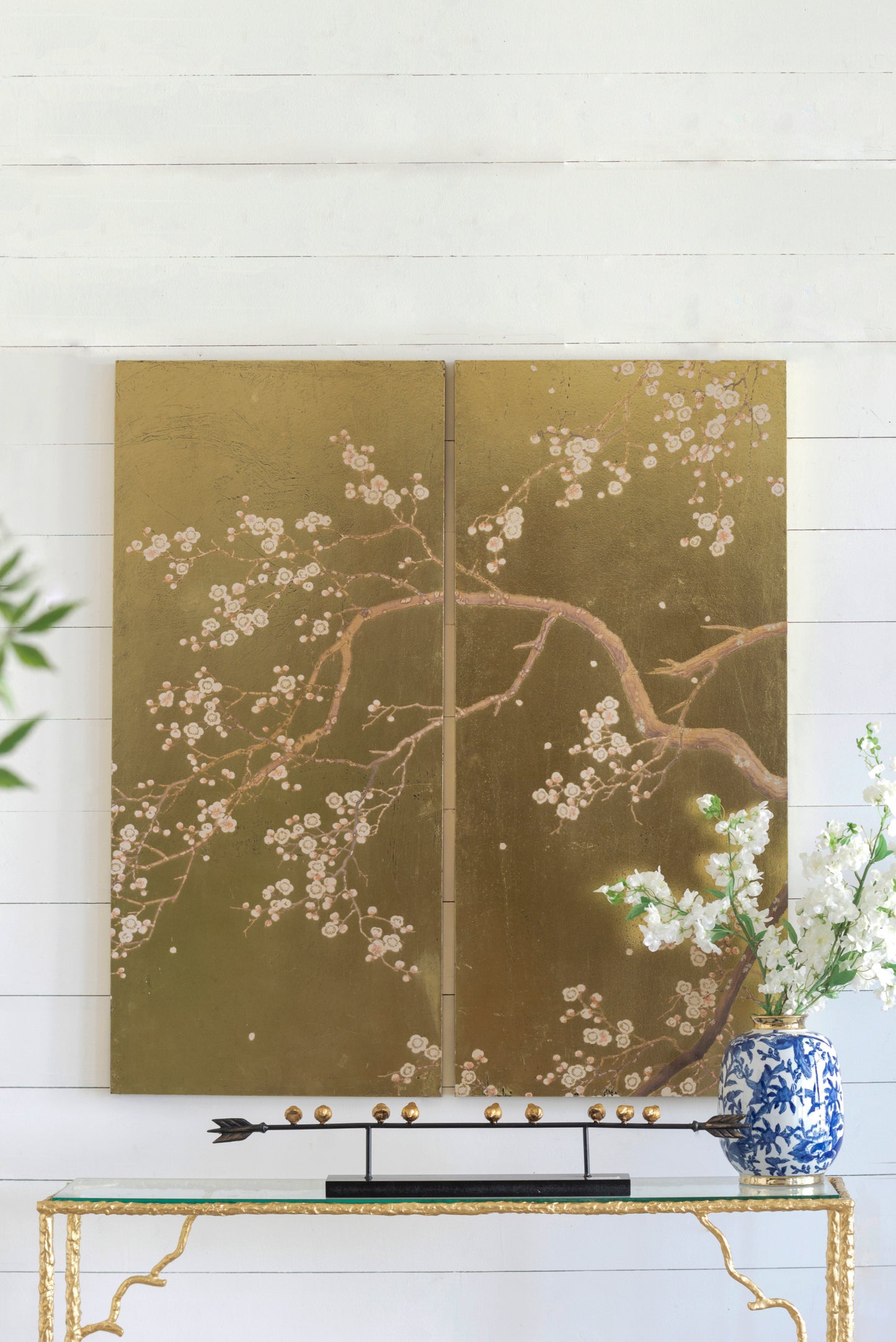 Set of 2 Cherry Blossom Wall Art Panels, Wall Decor for Living Room Dining Room Office Bedroom, 21.5' x 47'
