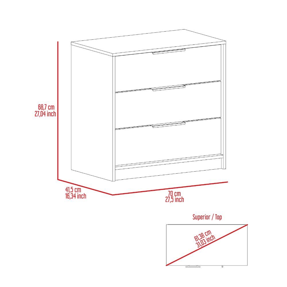 Cannon 3-Drawer Rectangle Dresser Light Grey