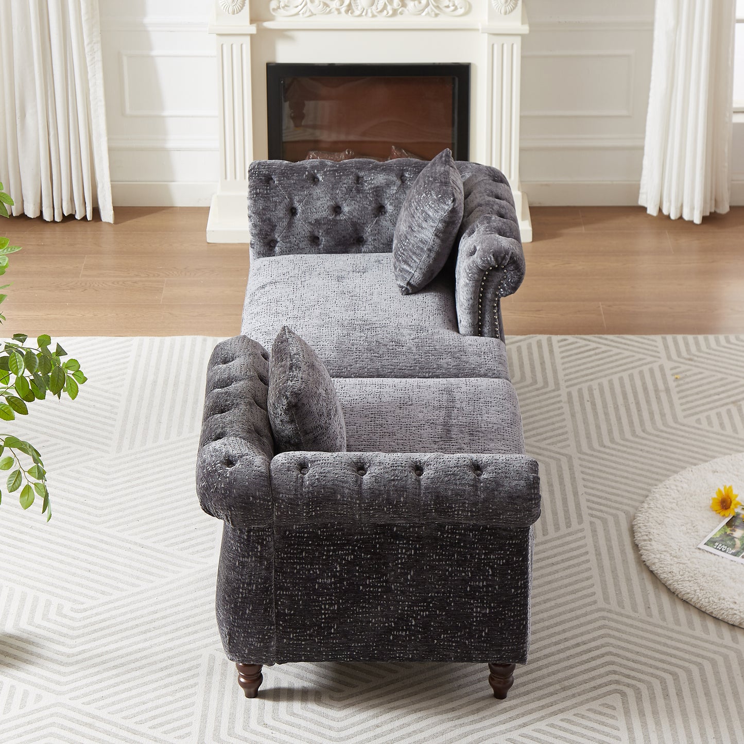 81-inch Chenille Face-to-face Chaise Lounge with Two Pillows,Nailhead trim,Button Tufted Design and Rolled Arms for Lounge, Living room and Office