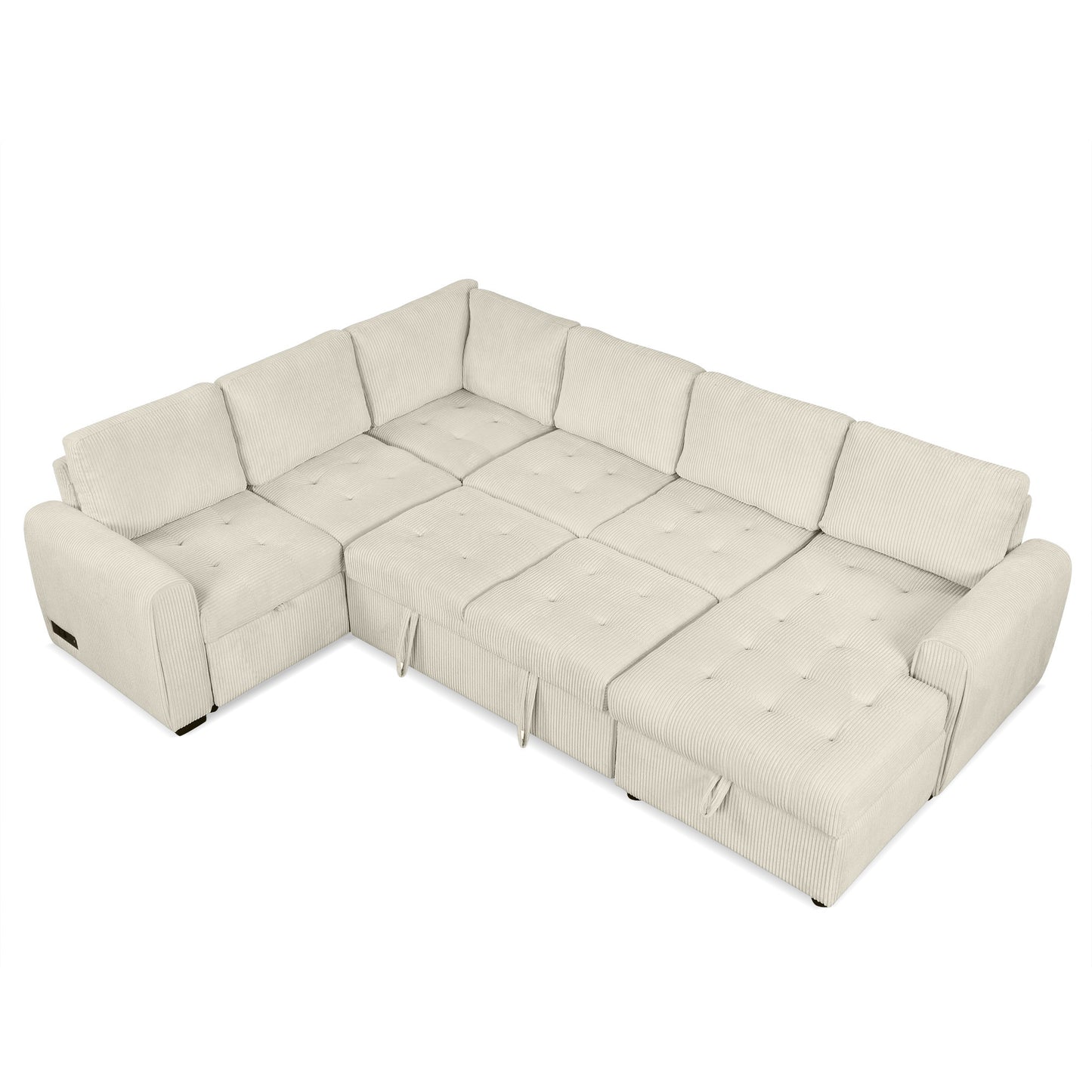 107.5" U-shaped Sofa Sectional Sofa Pull-out Sofa bed with a Storage Chaise Lounge, Charging Devices for Living Room, Beige