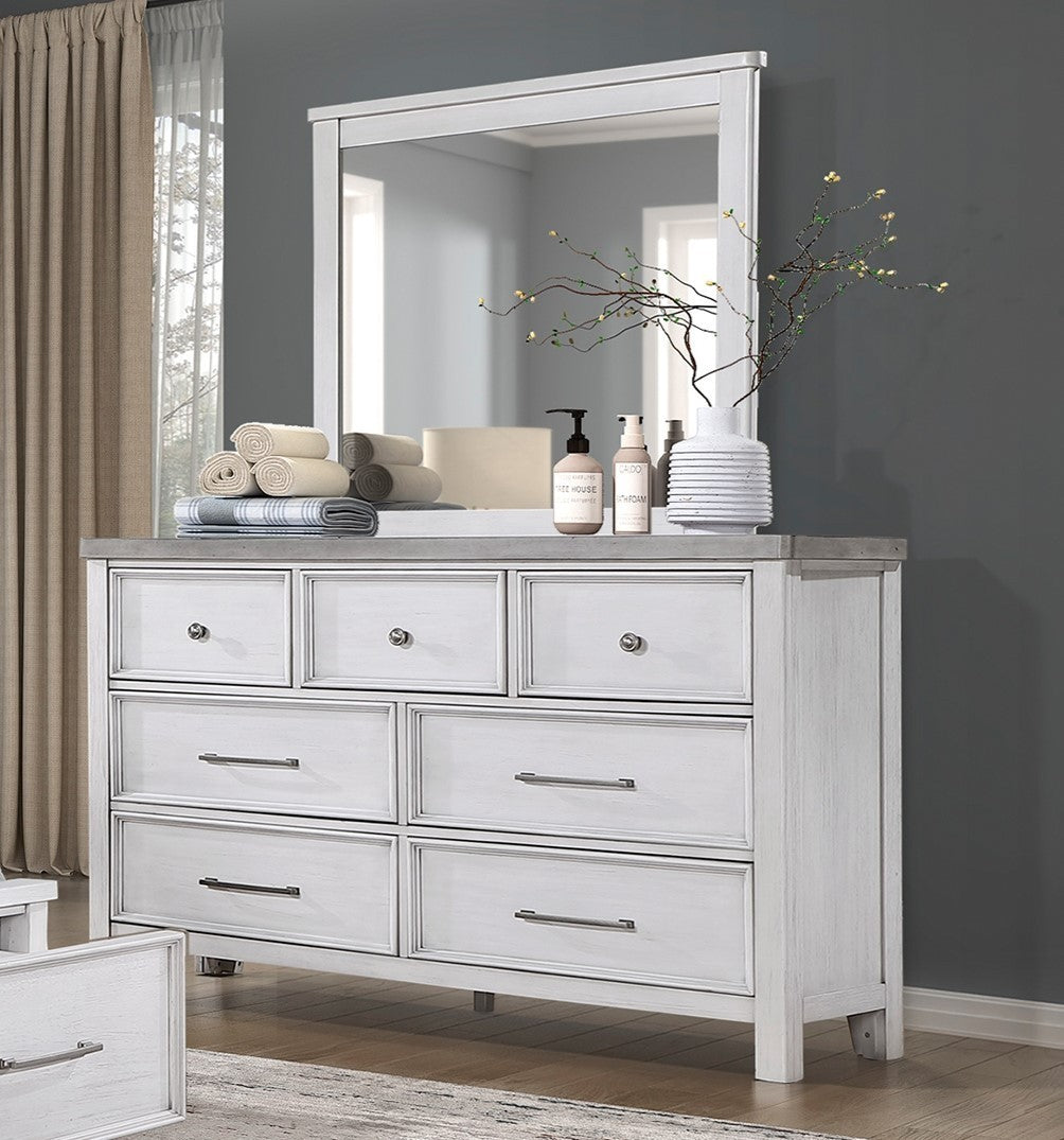 White and Gray Finish 1pc Bedroom Dresser of 7 Drawers Classic Design Wooden Furniture