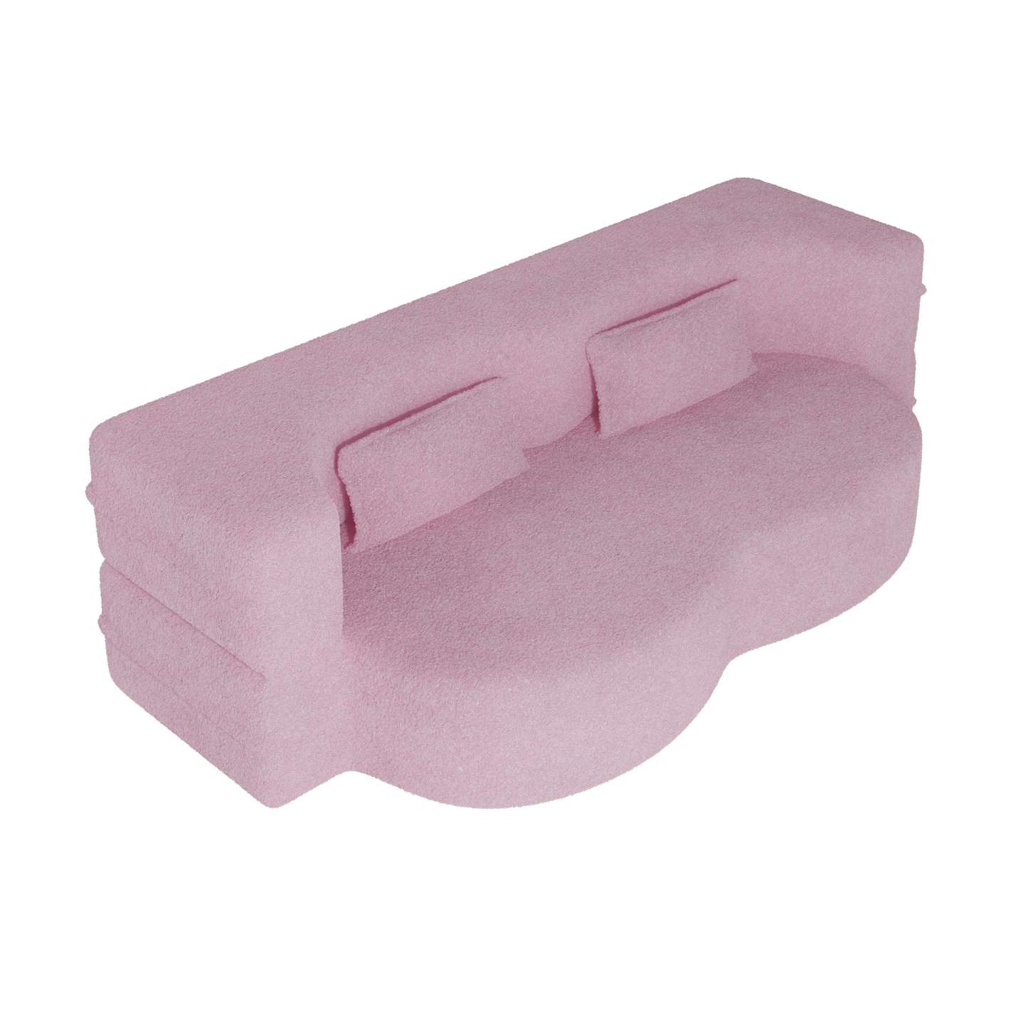 Modern Floor Sofa with 2 Pillows,Convertible Teddy Fabric Foam-Filled Sleeper Sofa Bed,15" Full Size Folding Mattress for Living Room,Guest Bed,Playroom,no assembly required,Pink(Old Sku:W1885P190391