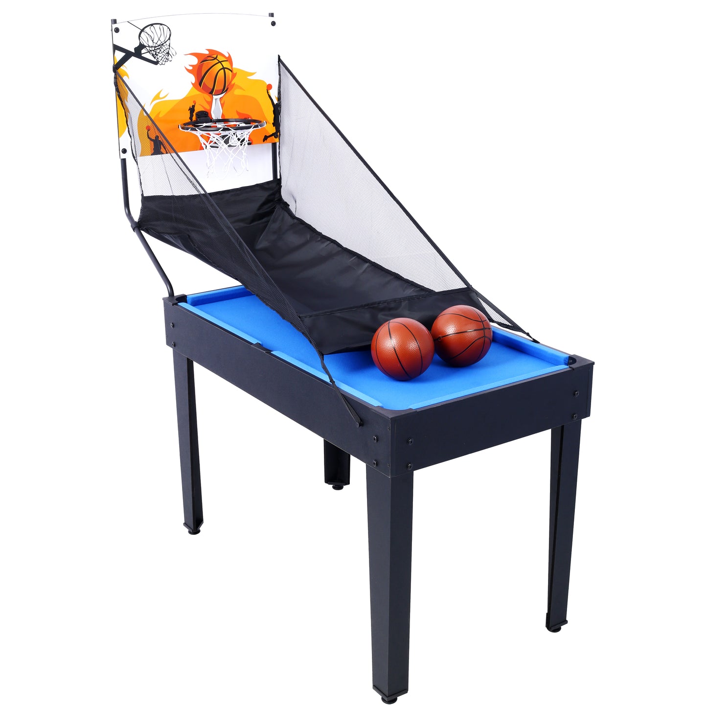 5-in-1 Multi-Game Table - Billiards, Push Hockey, Foosball, Ping Pong, and Basketball black/blue