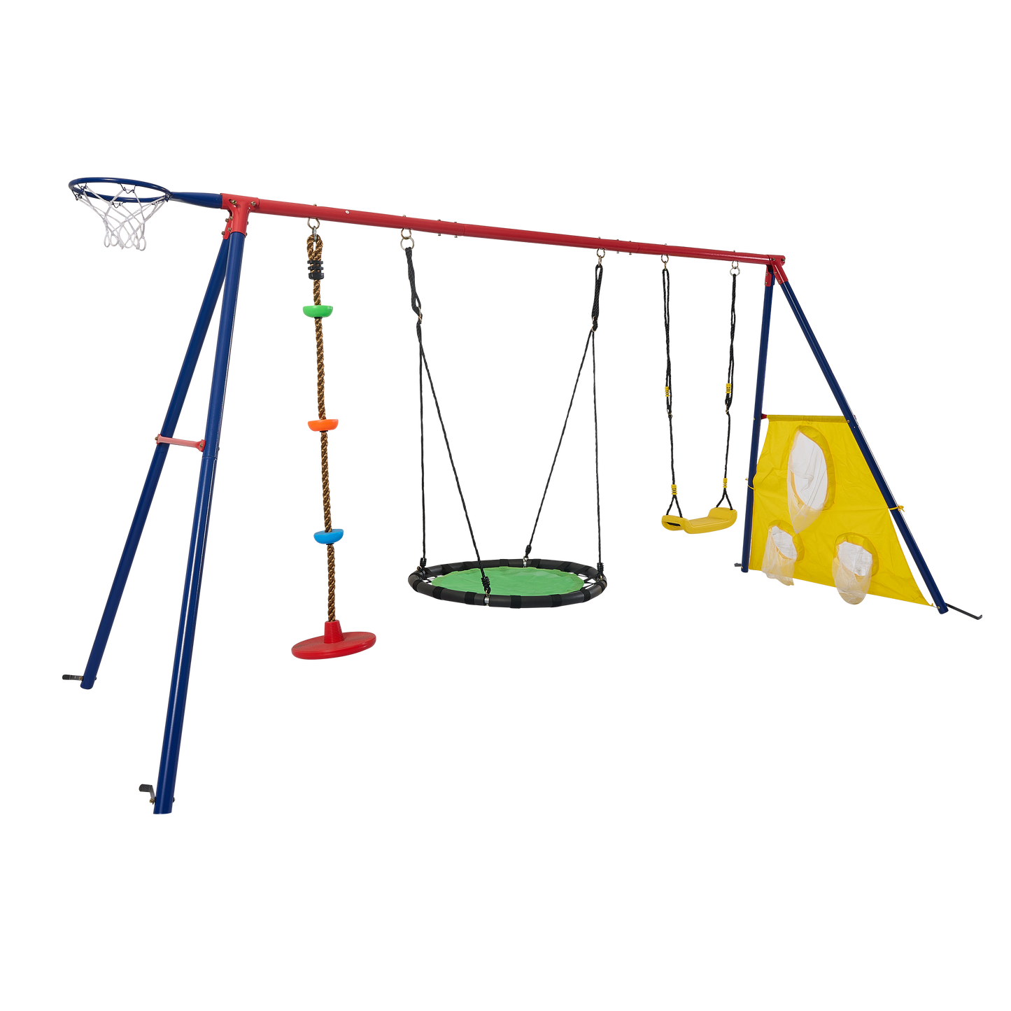 XNS093 rinbow colour interesting three swingset with Textilene swing and Tree Swing Disc metal plastic safe swing seat 550lbs for outdoor playground for age 3+