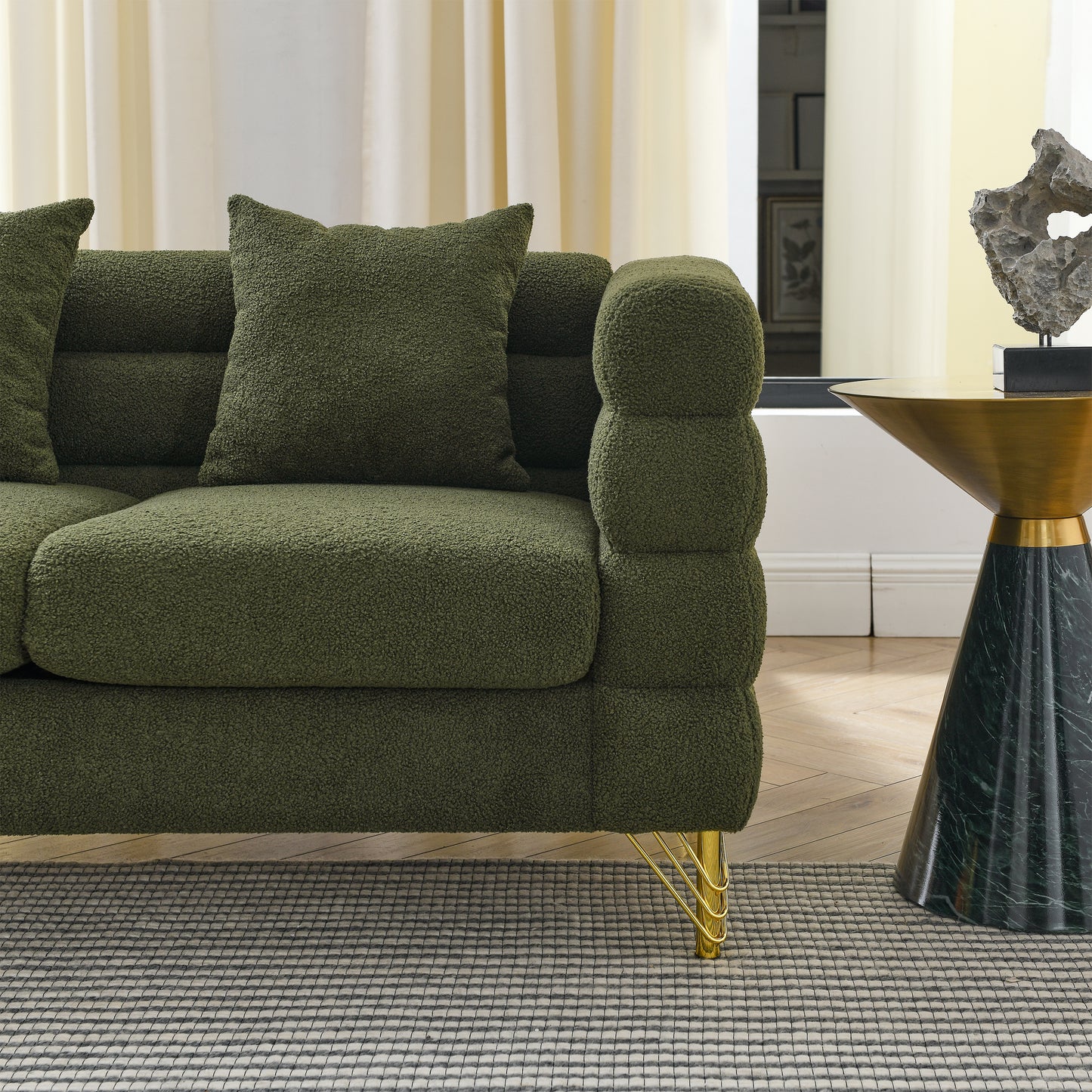 3-seater + 2-seater Combination sofa.Green teddy