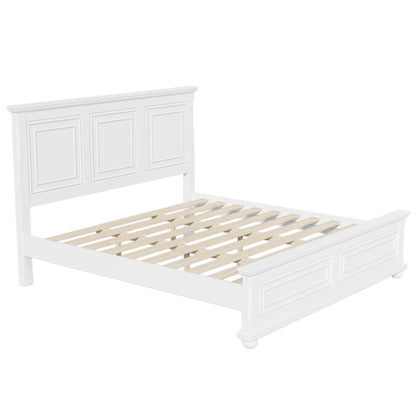 Traditional Town and Country Style Pinewood Vintage King Bed, White