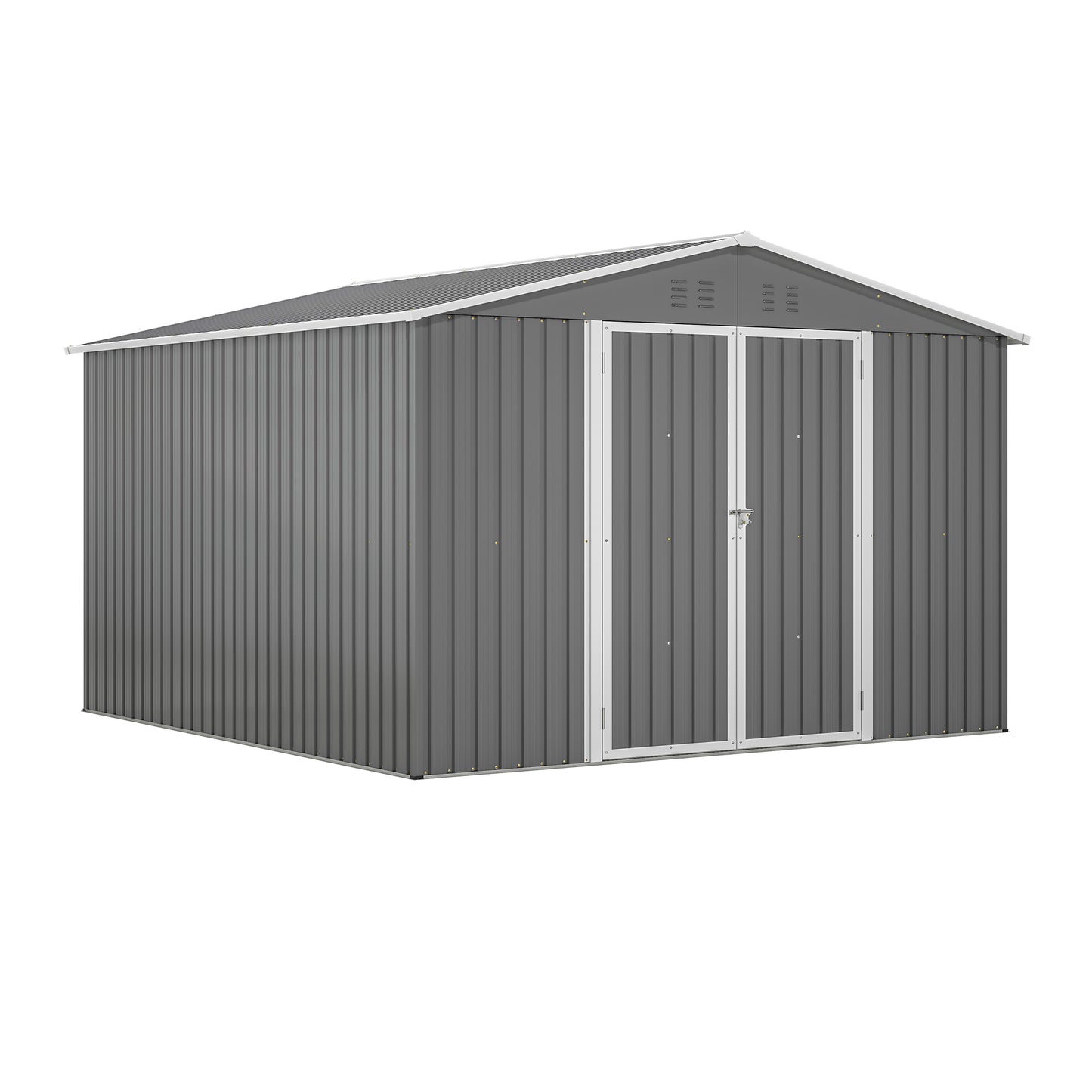 10 x 10 FT Outdoor Storage Shed, Large Metal Tool Sheds with Updated Frame Structure and Lockable Doors, Garden Shed for Backyard Garden Patio Lawn, Grey