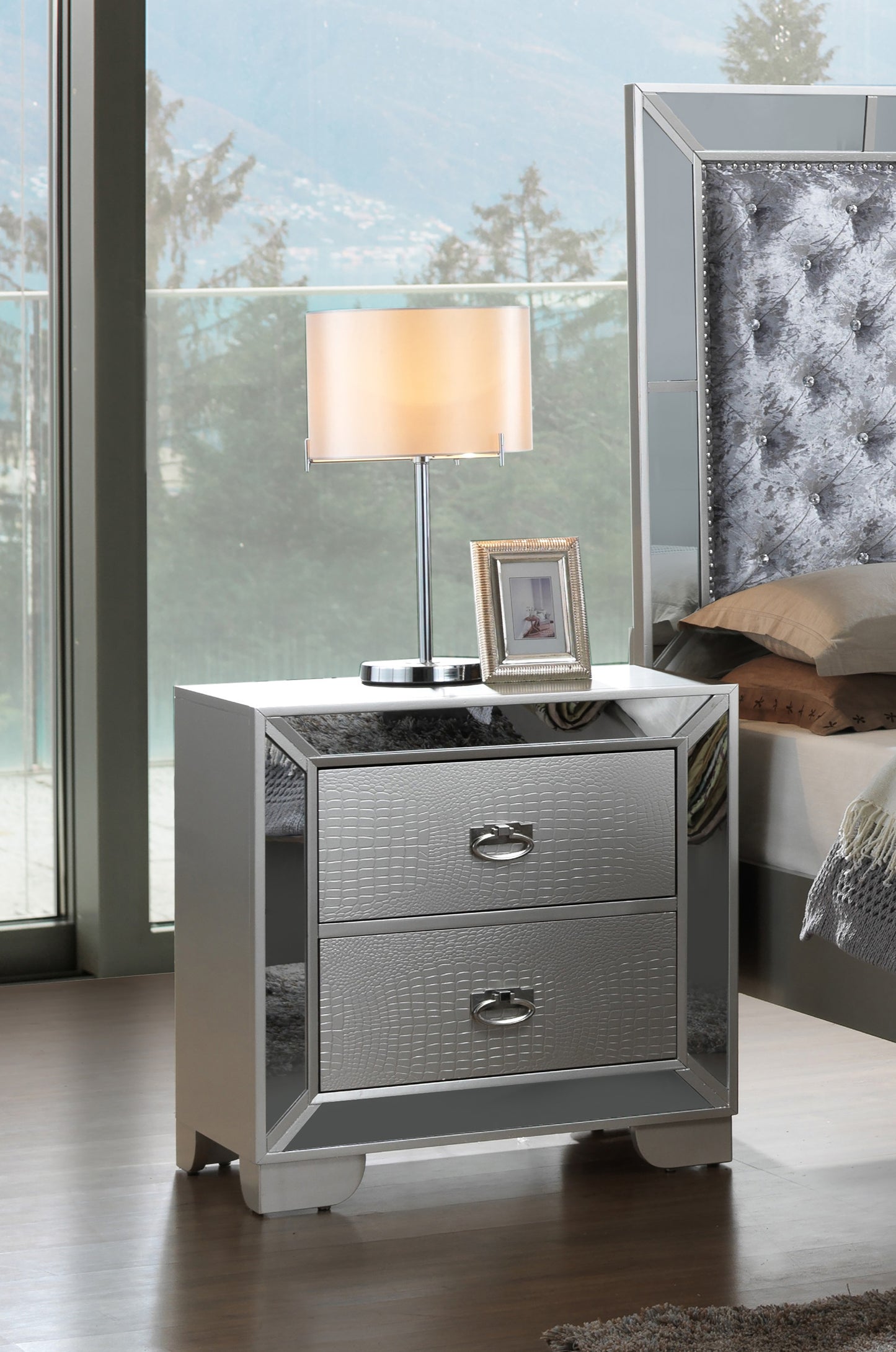 Modern Silver Champagne Bedside Table