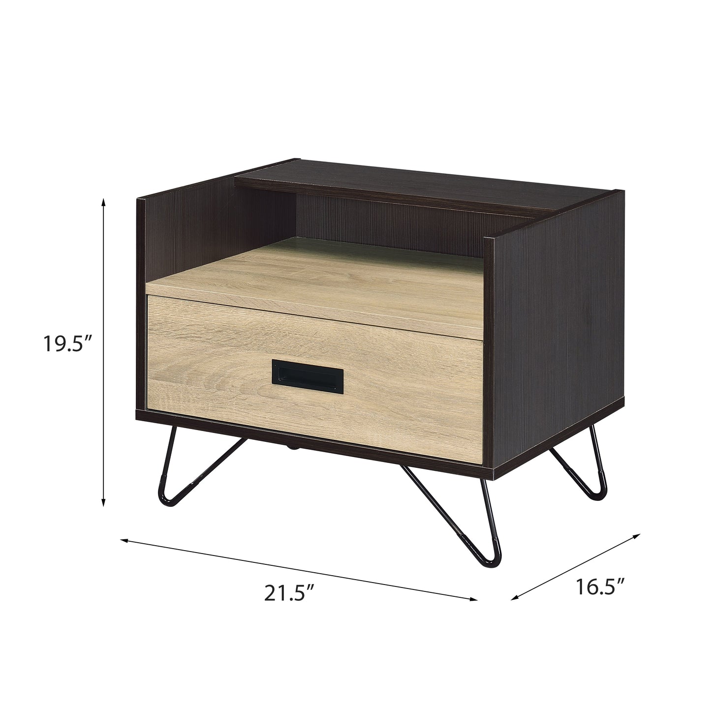 Oak and Black Nightstand with 1 Drawer