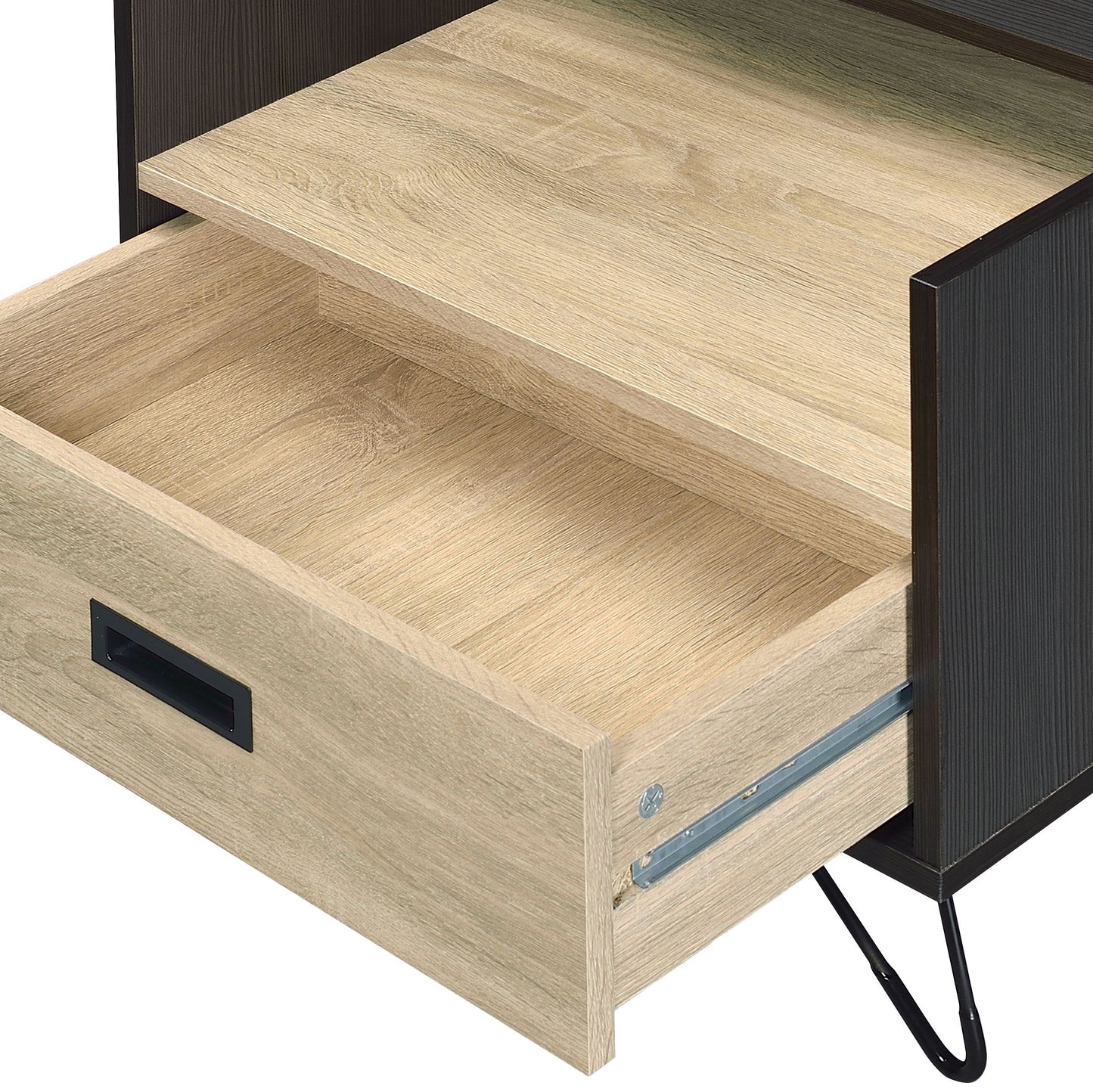 Oak and Black Nightstand with 1 Drawer