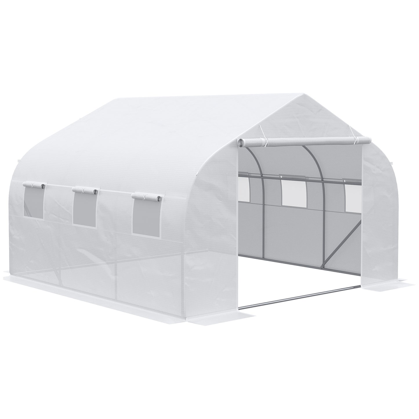 Outsunny 12' x 10' x 7' Walk-in Greenhouse, Tunnel Green House with Zippered Mesh Door and 6 Mesh Windows, Gardening Plant Hot House with Galvanized Steel Frame, White