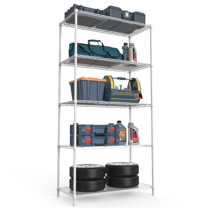 5 Tier Shelf Wire Shelving Unit - 5T-1636-W-LKJ, 72H