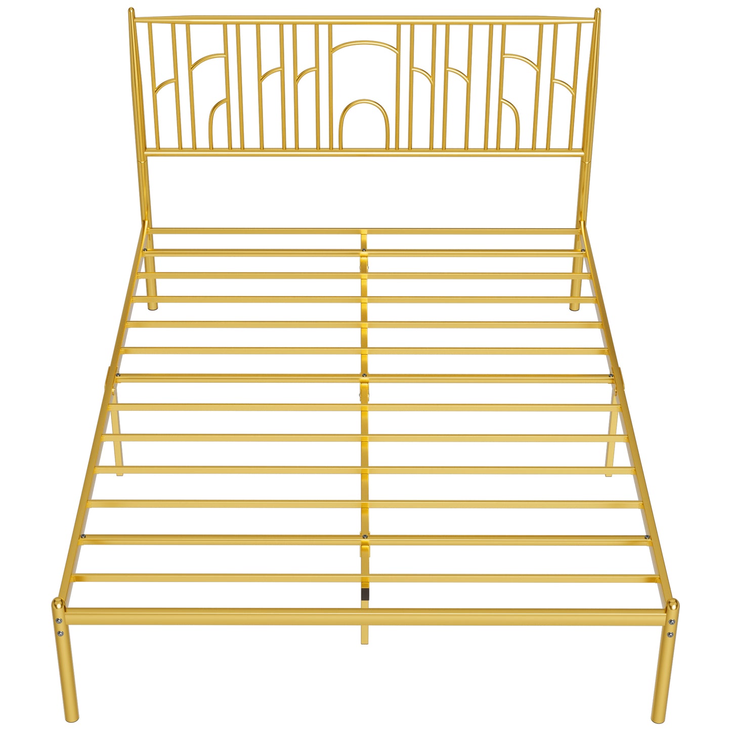 Metal Steel Platform Bed Frame with Iron-art Headboard (Queen Size) - Gold