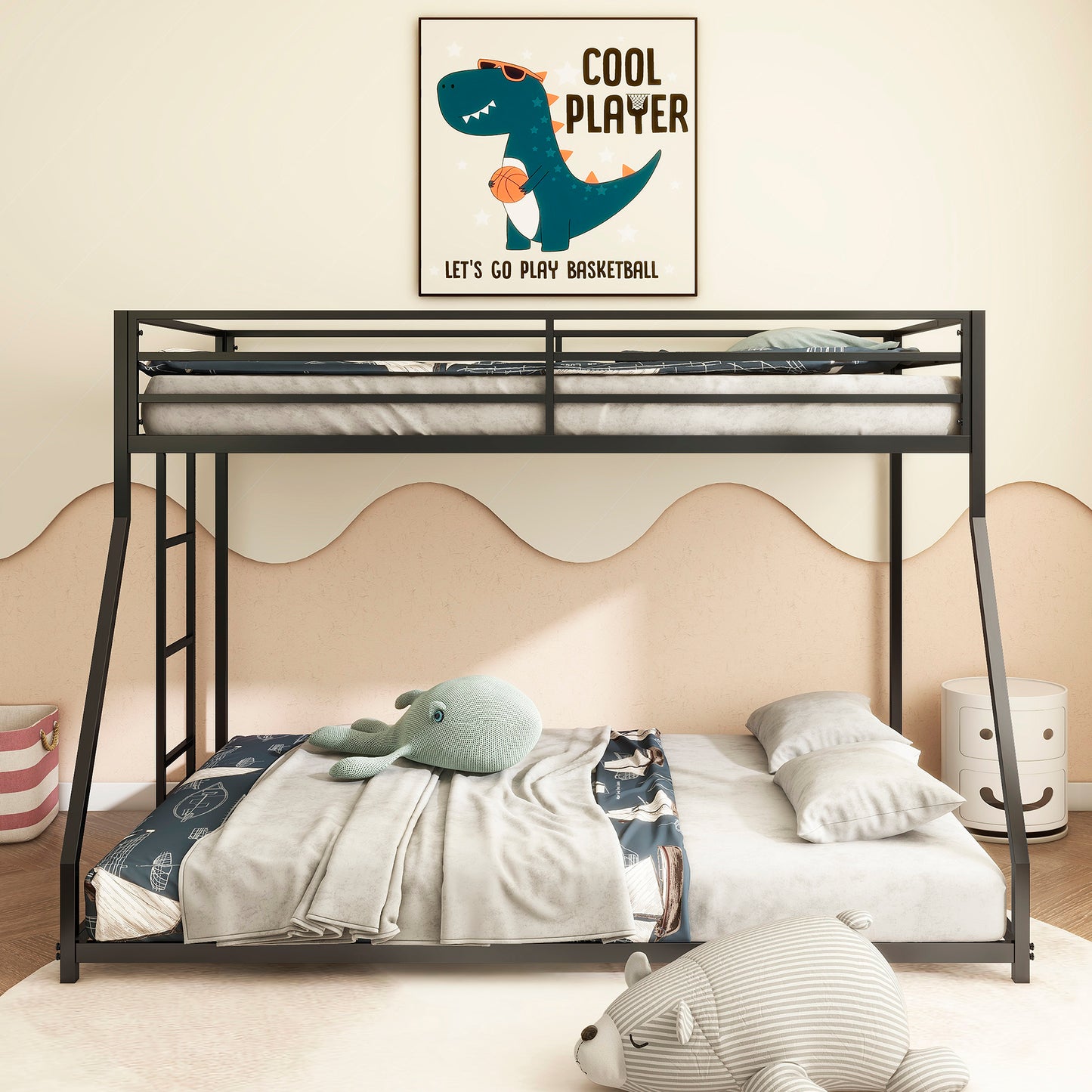 Adam Sturdy Twin over Full Metal Bunk Black for Kids and Adult, Low Profile and Easy Climbing with Stable Ladder