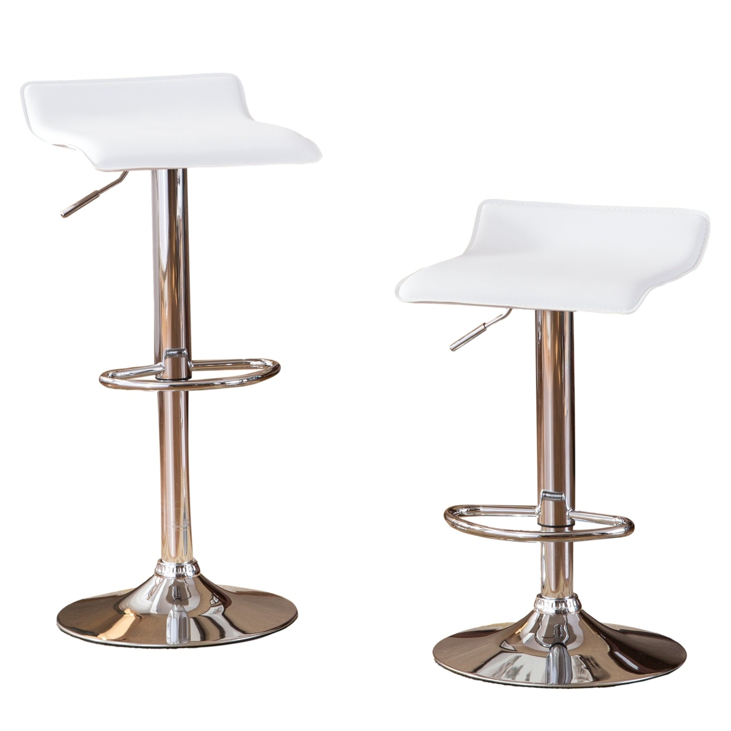 Contemporary Chrome Air Lift Adjustable Swivel Stools with White Seat, Set of 2