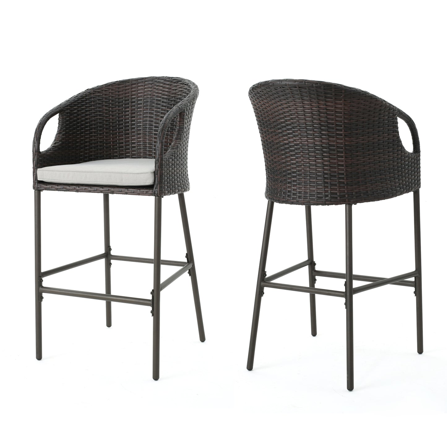 Outdoor 31' PE Rattan Barstools with Waterproof Cushions, Set of 2, Multibrown
