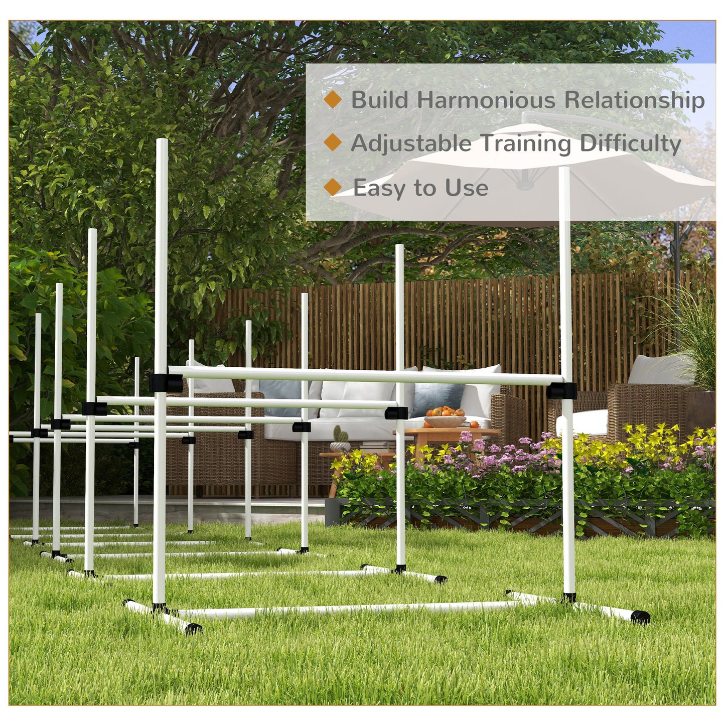 PawHut 6 Piece Dog Agility Training Equipment for Dog Agility Course with Adjustable Height Jump Bars, Included Carry Bag, & Displacing Top Bar, White