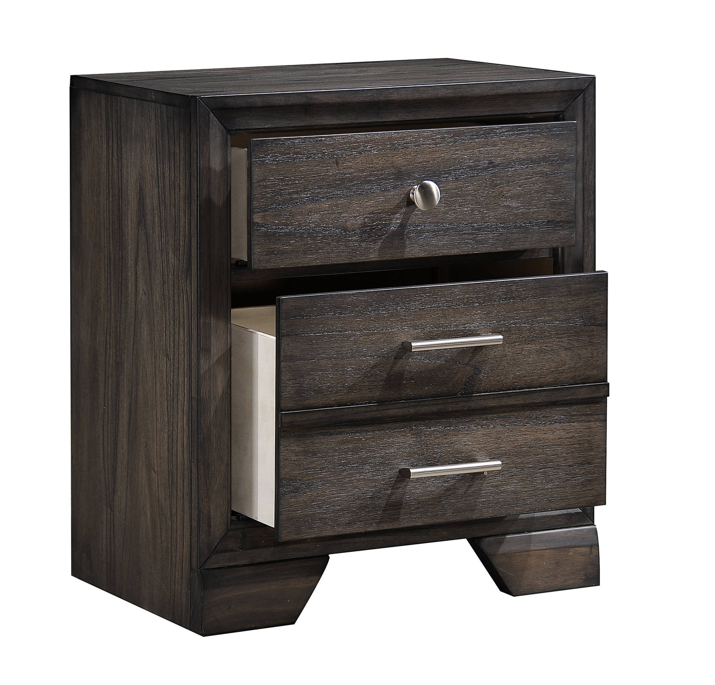 1pc Contemporary Style 3 Storage Drawers Nightstand End Table Bedroom Solid Wood Wooden Furniture Dark Wood Finish