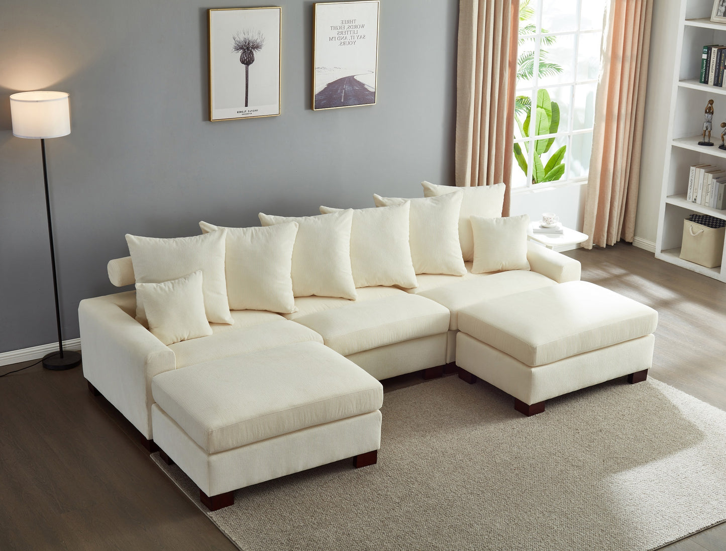 Modular Sectional Sofa,5 Seater Oversized Convertible L & U Shaped Couch, Corduroy Fabric
