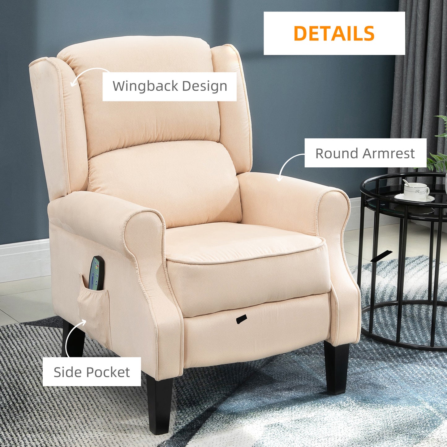 HOMCOM Massage Recliner Sofa Chair with Heat Function, Remote, Cream