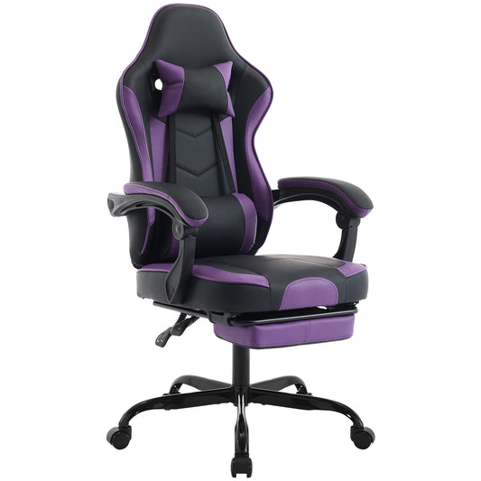 Gaming Chair, Ergonomic Computer Chair with Footrest and Massage Lumbar Support, Height Adjustable Swivel Video Game Chair for Adults, 300lb Max, Black Purple
