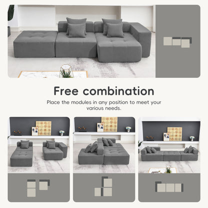 105.5''L Shaped Modular Sectional Sofa,Minimalist Corduroy Floor Couch Set,Convertible Foam-Filled Cloud Compressed Couch for Living Room,3 PC Free Combination,No Assembly Required,3 Colors