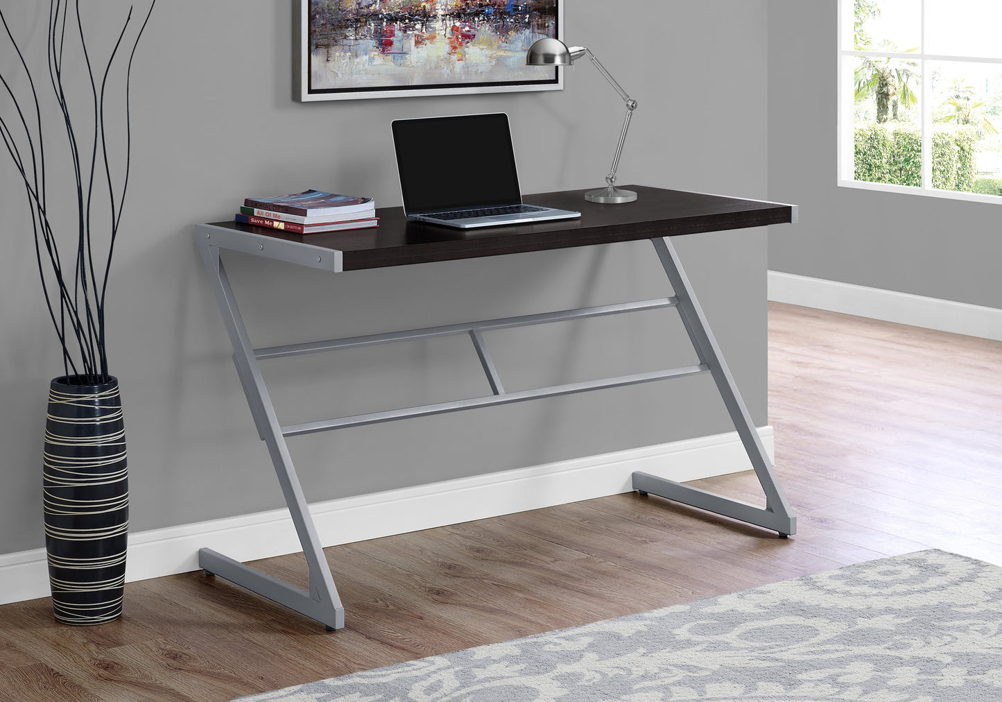 Computer Desk, Home Office, Laptop, 48"l, Work, Brown Laminate, Grey Metal, Contemporary, Modern