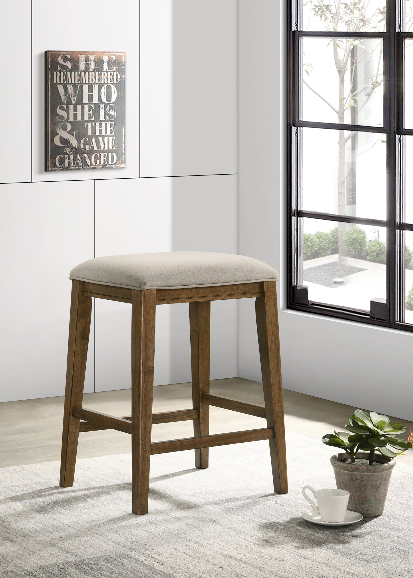 Sasha 17" Walnut Counter Height Stool with Upholstered Seat