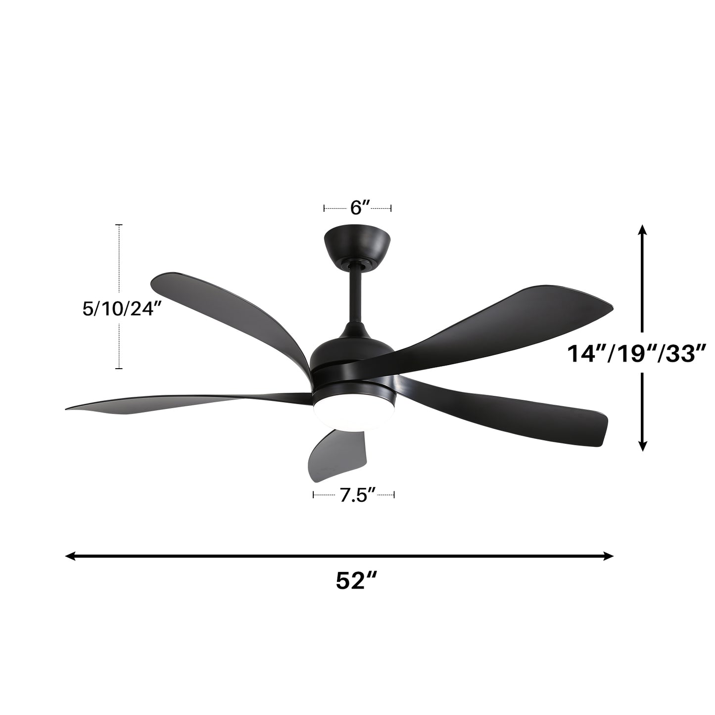 52 Inch Modern Ceiling Fan With 3 Color Dimmable 5 ABS Blades Remote Control Reversible DC Motor With Led Light