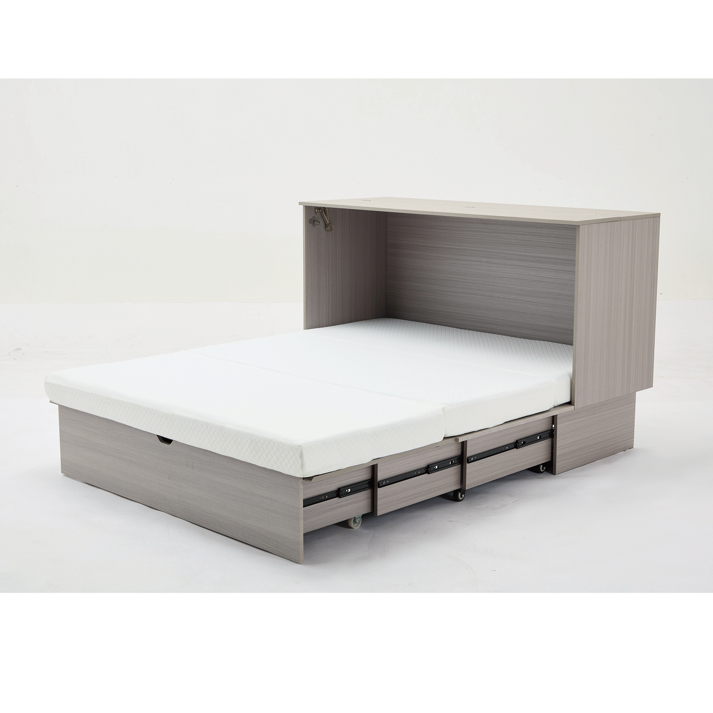 [NEW ARRIVED] [VIDEO PROVIDED]Cabinet Bed with Storage, Queen Bed ,Folding Foam Mattress & Oversized Drawers, Murphy Bed , Set of Sockets & USB Ports,Space-Saving Folding Murphy Bed , Gray