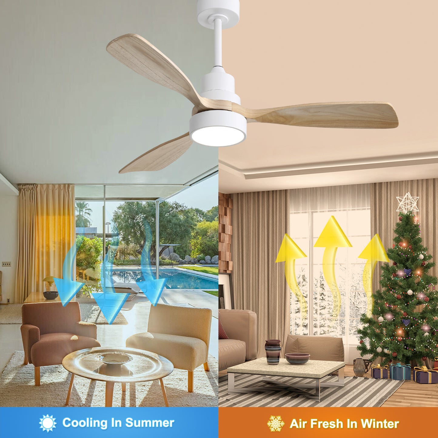 48 Inch Solid Wood Ceiling Fan with Dimmable Light 6 Speed Reversible DC Motor