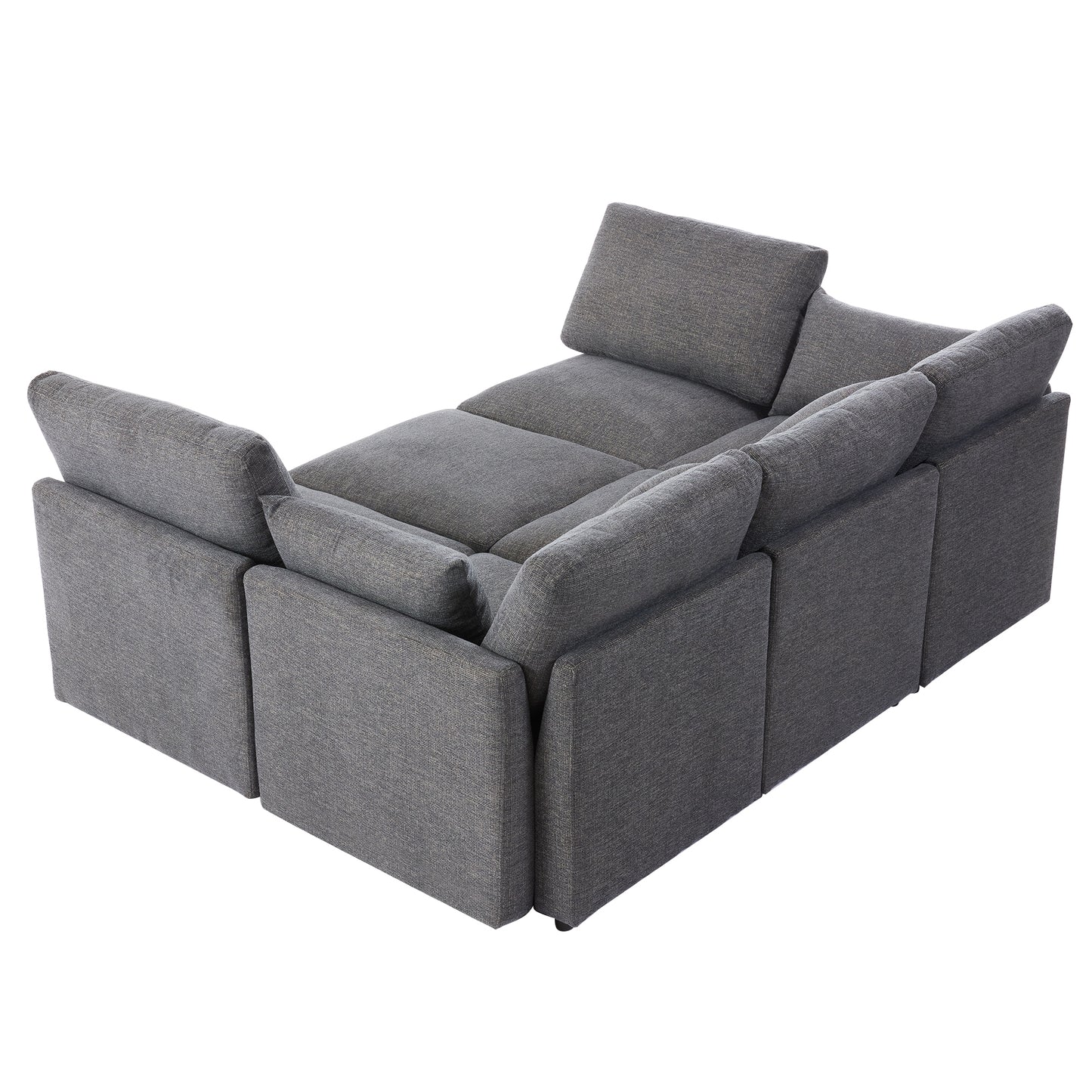 85.4" Sectional Sofa Modular Sofa U-shaped Sofa Couch Sofa Bed L-shaped Sofa with a Movable Ottoman and Two USB Ports for Living Room, Grey