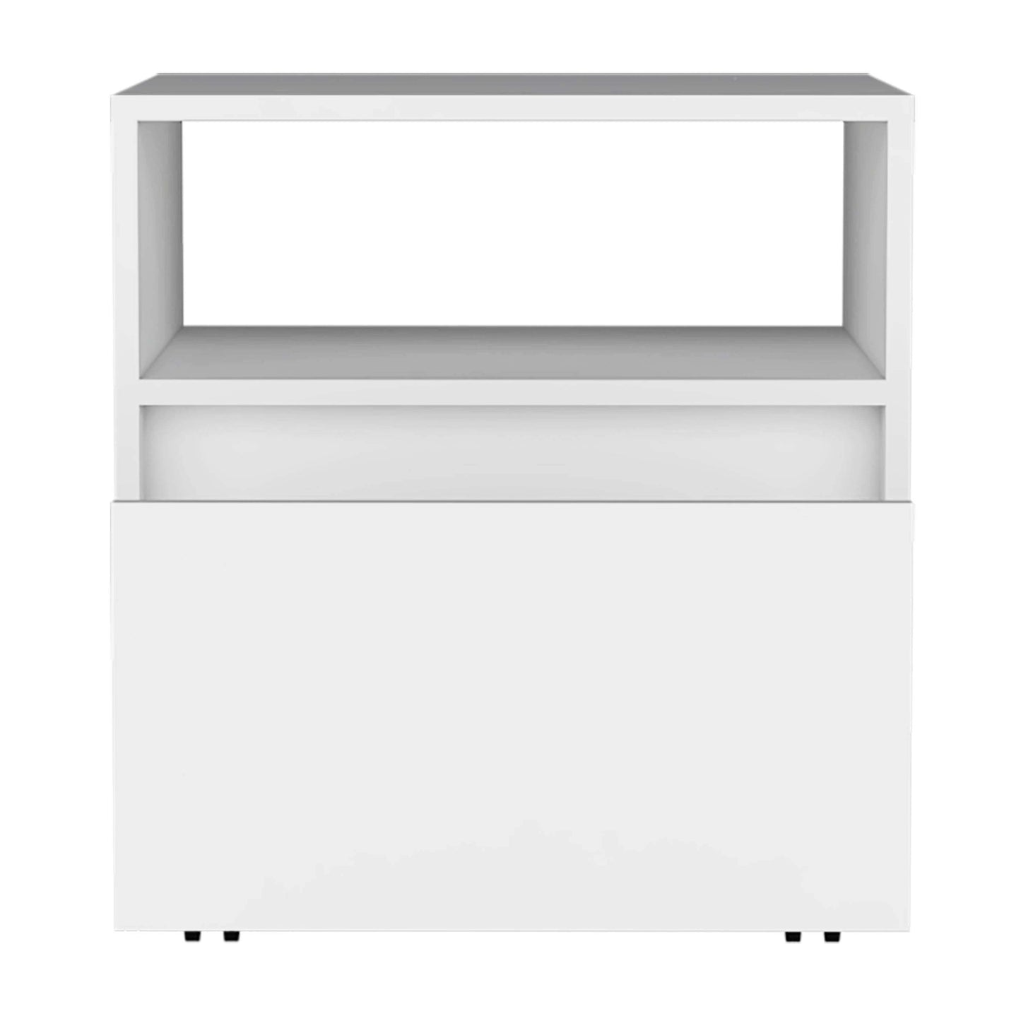 Nightstand 20"H, with One Open Shelf, 1 Drawer and Casters, White