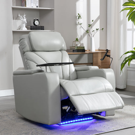 Power Motion Recliner Electric Power Recliner with USB Charging Port, Hidden Arm Storage, Convenient Cup Holder and Bluetooth Speaker, Light Grey(Old Sku:SG000800AAE)