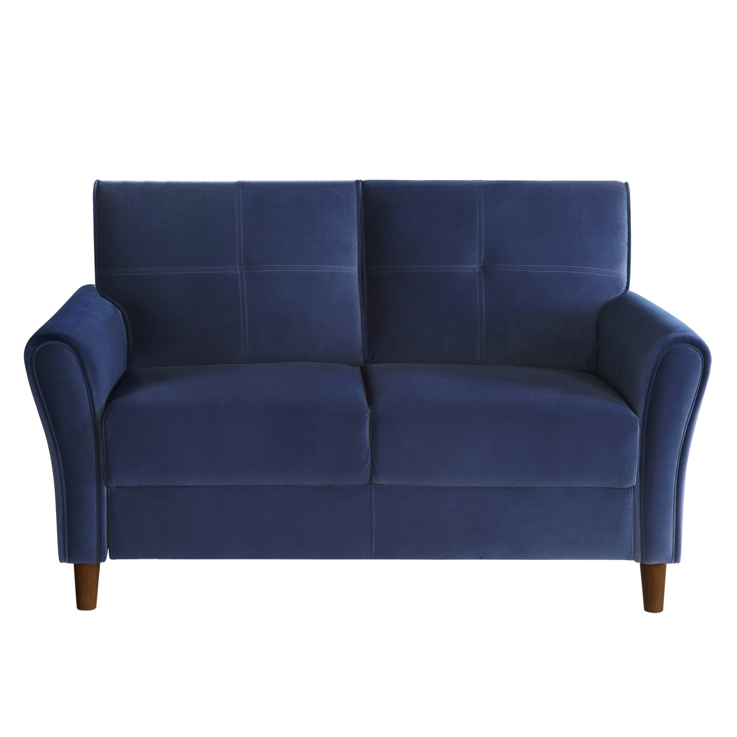 Modern Living Room Sofa Set 2pcs Comfort Sofa Loveseat Plush Seatbacks Tufted Detail Blue Velvet Upholstery Solid Wood Frame Furniture