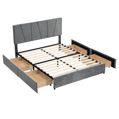 Queen Size Upholstery Platform Bed with Four Drawers on Two Sides, Adjustable Headboard, Grey(Old SKU: WF291774EAA)