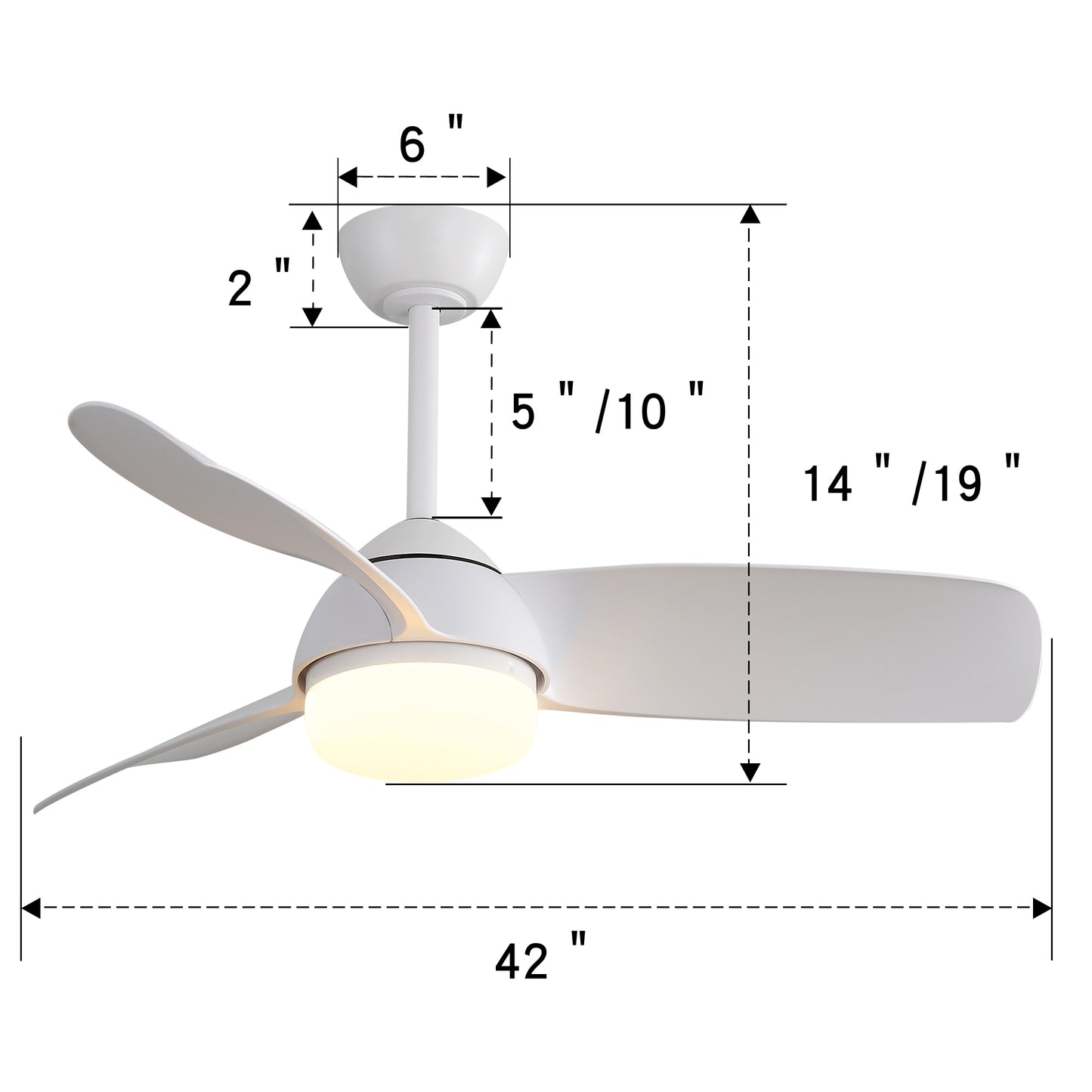 42 Inch Decorative ABS Ceiling Fan With 6 Speed Remote Control Dimmable Reversible DC Motor With Led