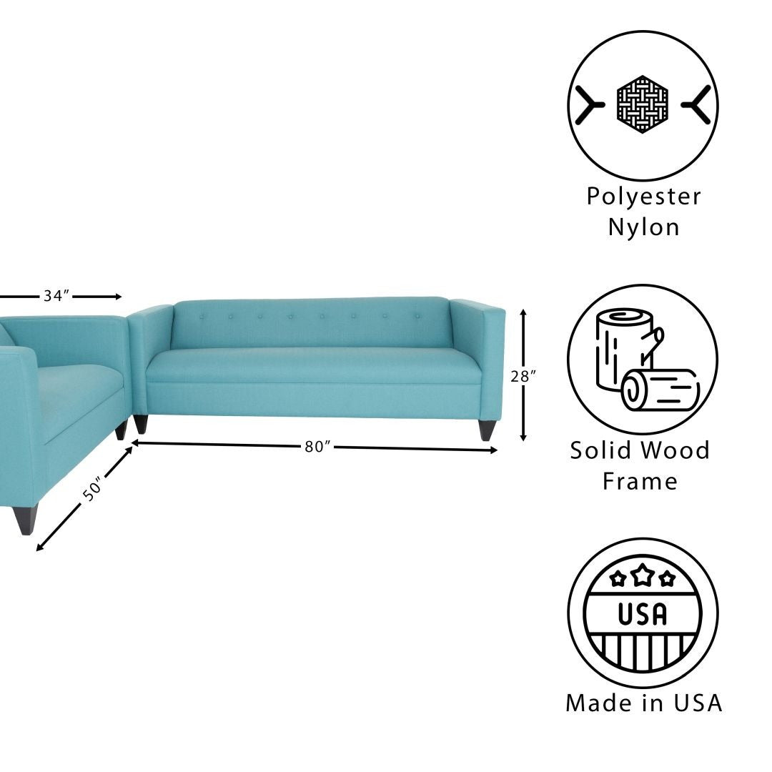 Loveseat and Sofa Set for Living Room, Modern Décor Couch Sets for Living Room, Bedrooms with Solid Wood Frame (Teal, Polyester Nylon)