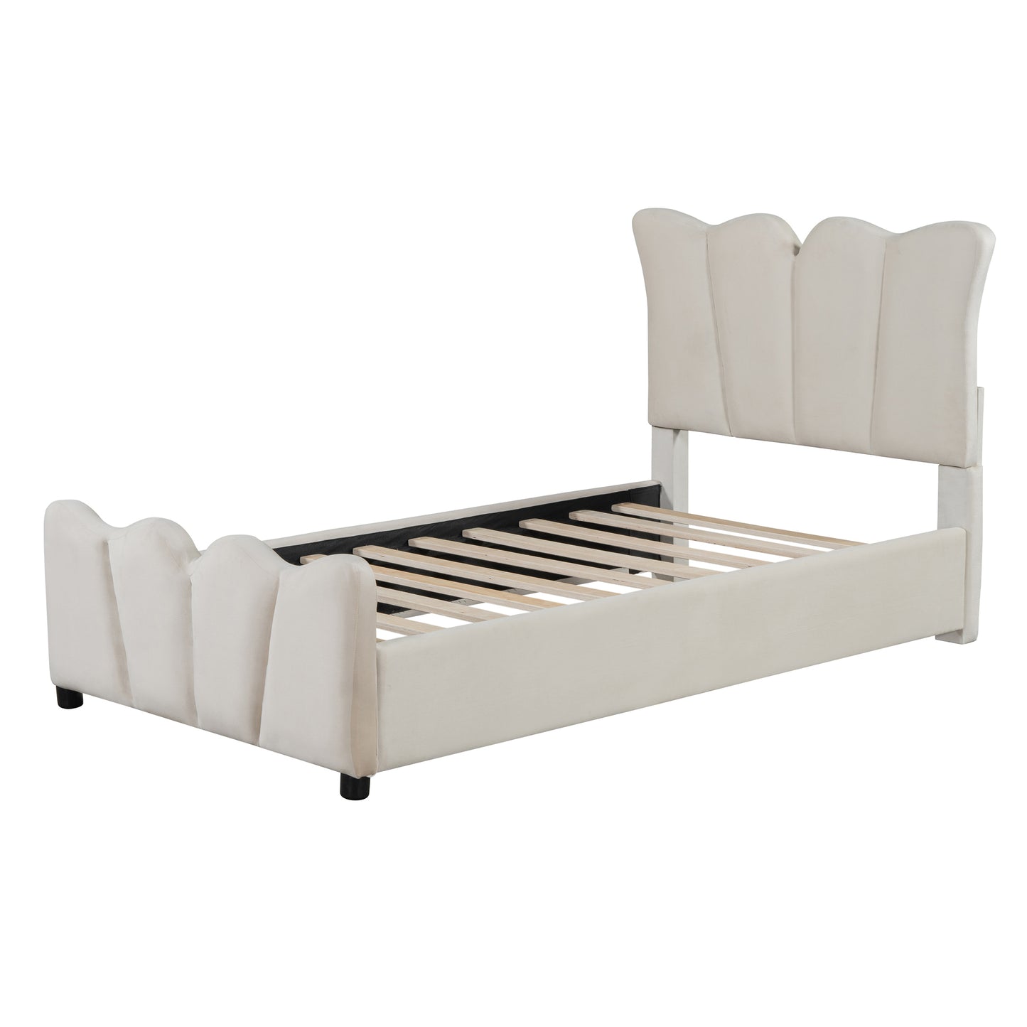 Twin Size Upholstered Platform Bed Velvet Upholstered Bed, Beige