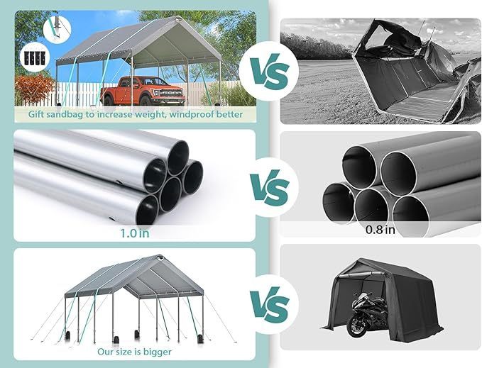 12*20 Heavy Duty Carport Canopy - Extra Large Portable Car Tent Garage with Adjustable Peak Height from 9.5ft to 11ft,Metal Roof &Side Walls for Car, SUV,Boats&Truck Party Tent Shelter Logic Storage