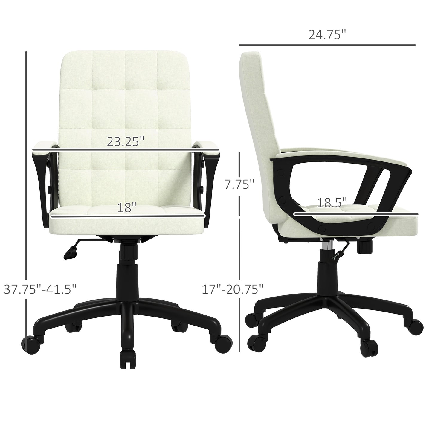 Fabric Office Chair, Computer Desk Chair, Swivel Task Chair with Arms, Adjustable Height, Swivel Wheels, Mid Back, Cream White